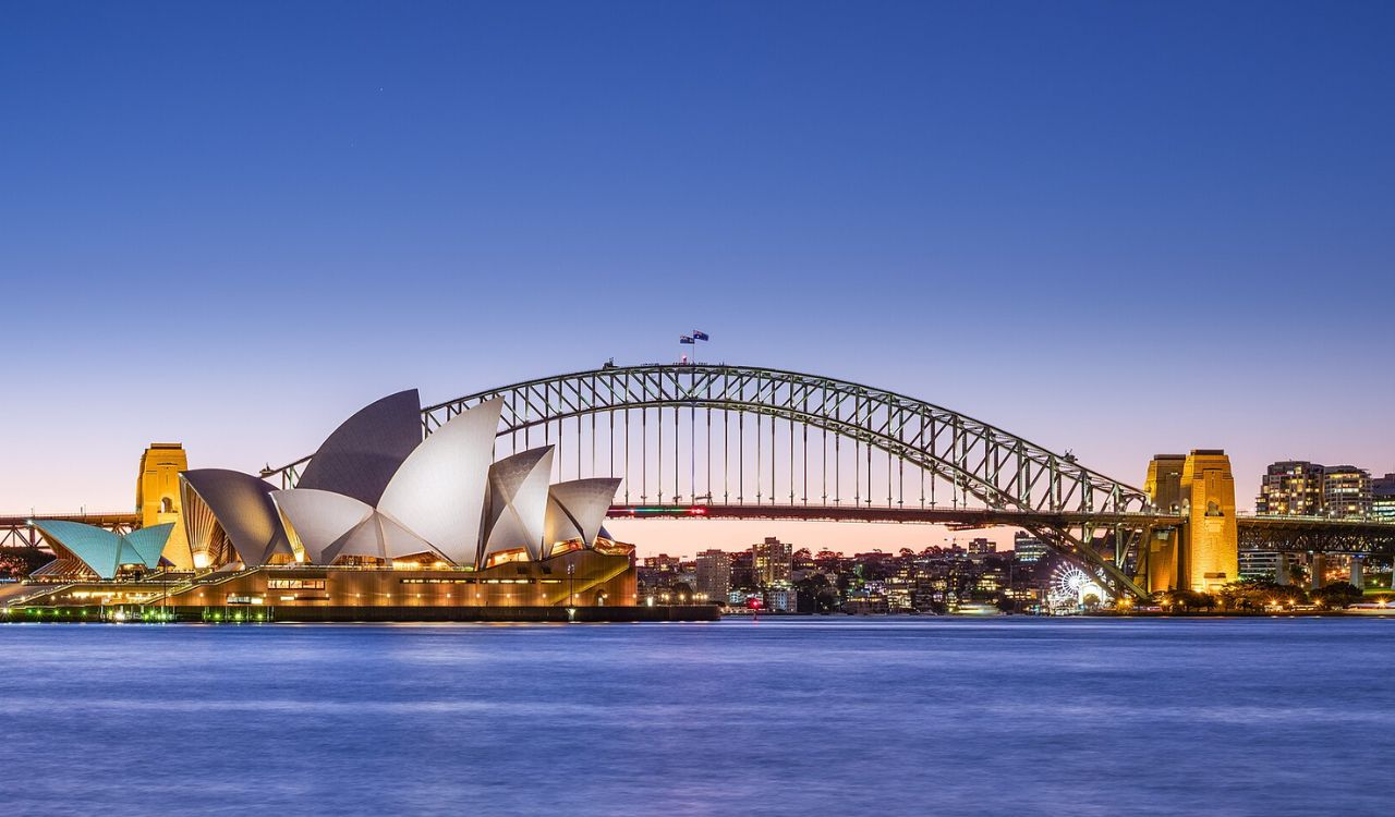 Sydney Opera House and Harbour Bridge at sunset