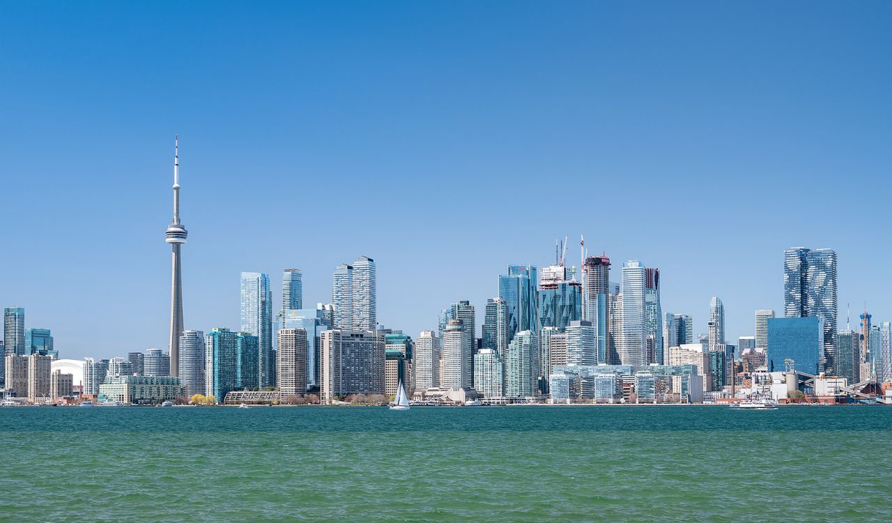 Toronto skyline with CN Tower viewed across the water