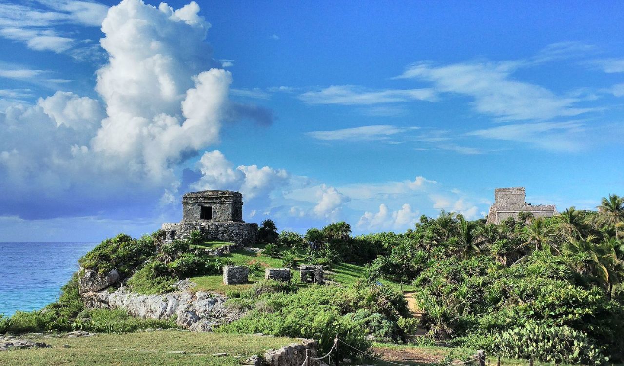 Ancient Mayan ruins in Tulum, Mexico overlooking the Caribbean Sea