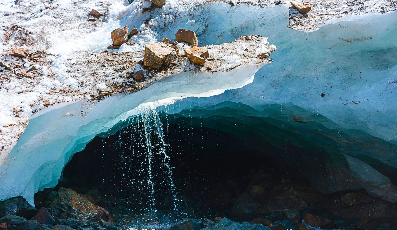 Entrance to Mendenhall Ice Caves with melting ice