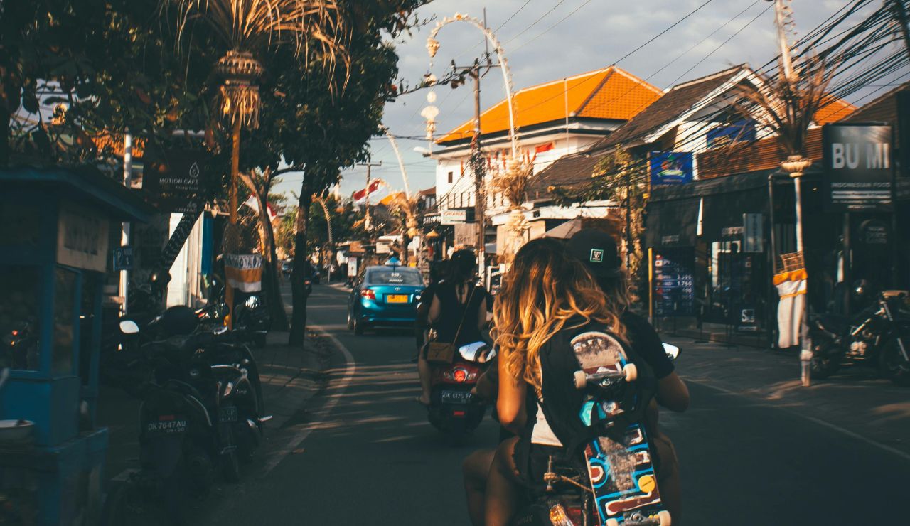 Winding road with motorbike in Bali