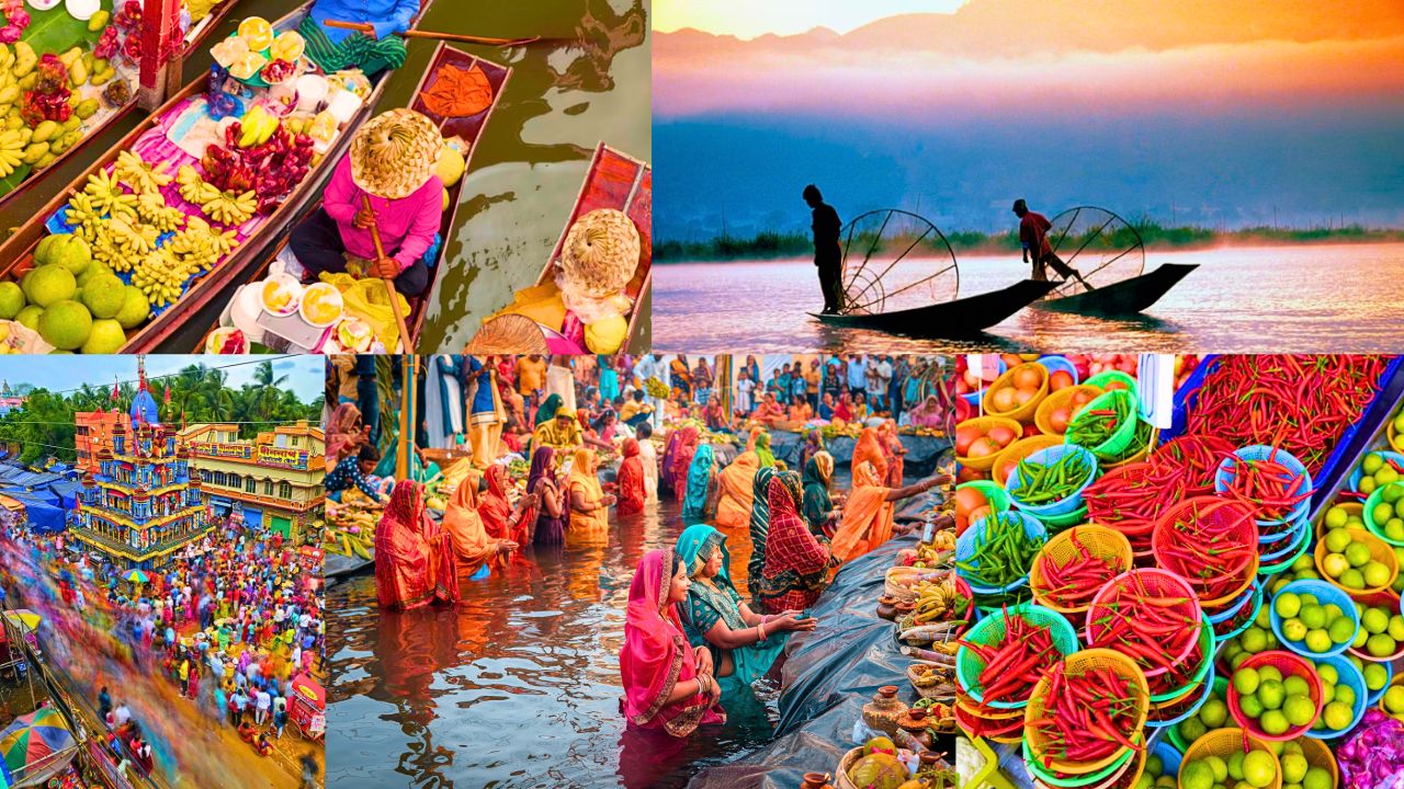 Colorful scenes of rivers, markets, and natural landscapes in Bangladesh