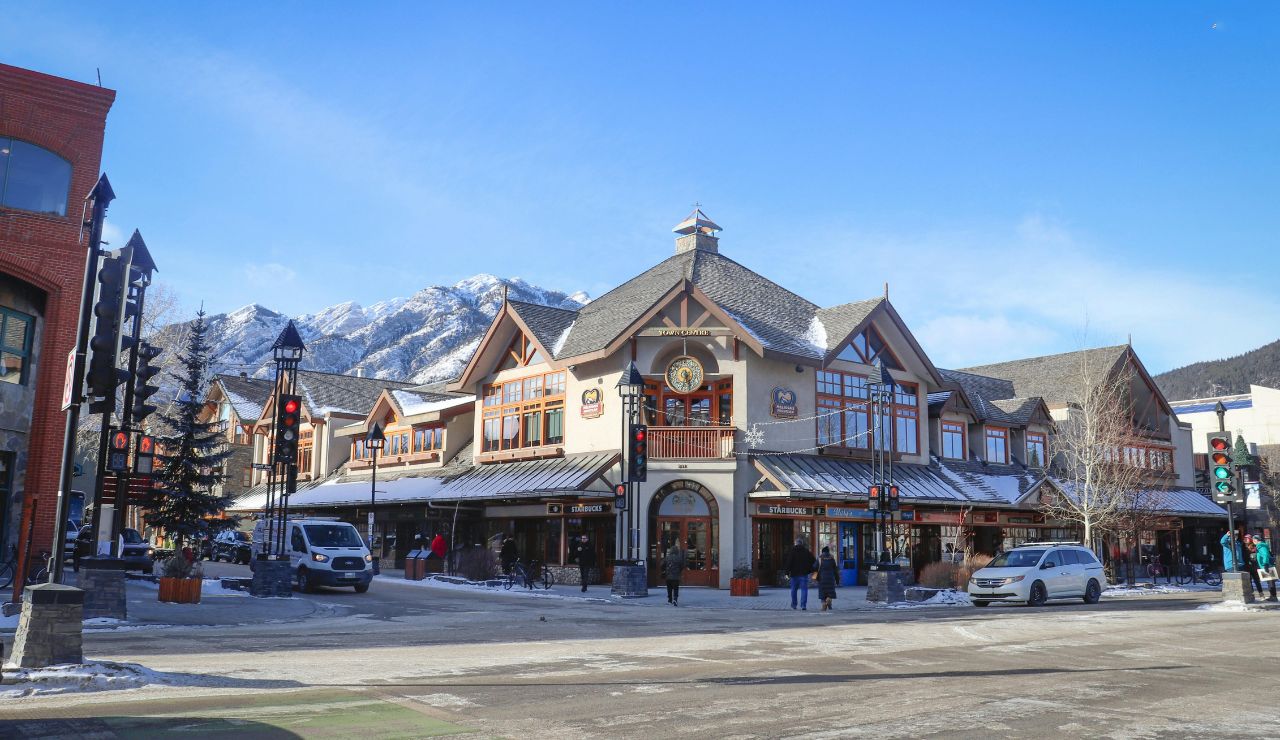 Main Street in Beacon with shops and mountain backdrop