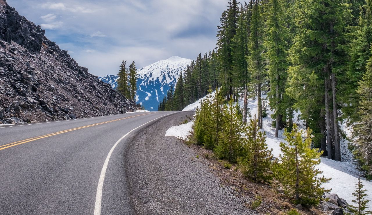 Snowy roadside view in early summer along Beartooth Highway