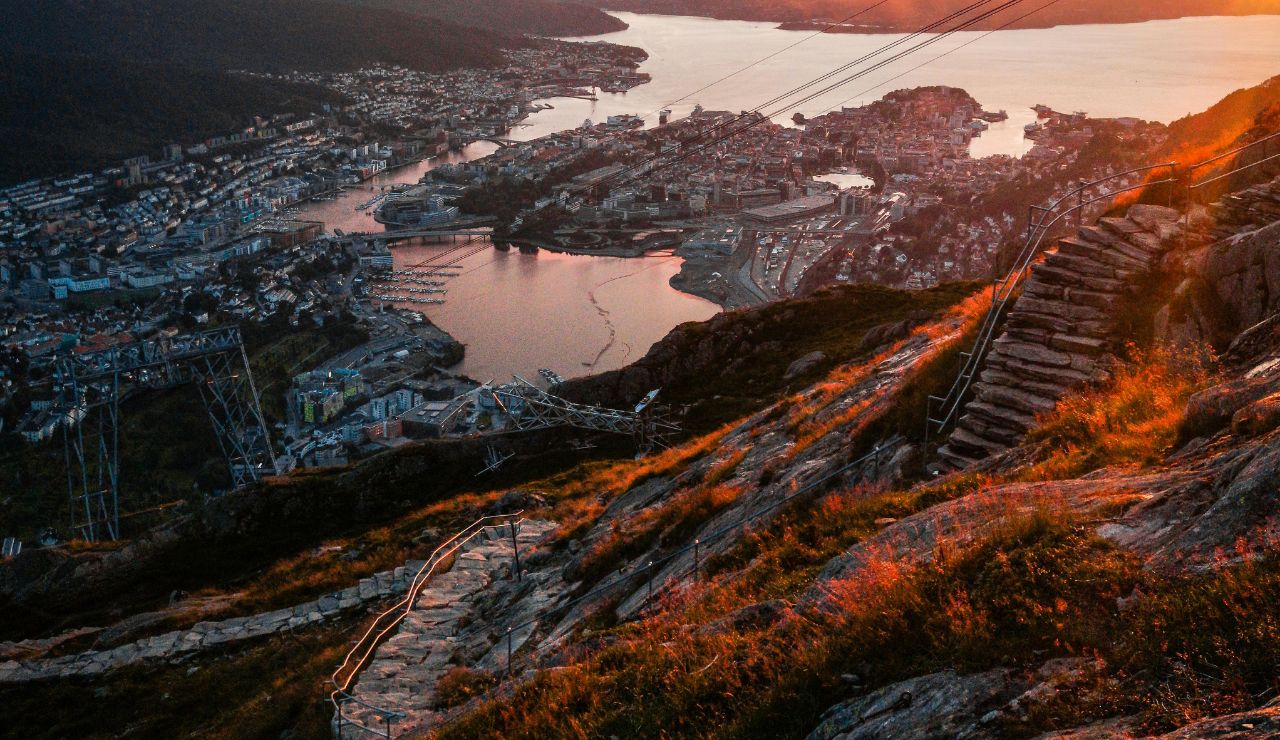 Mountain trail with Cape Town skyline in distance