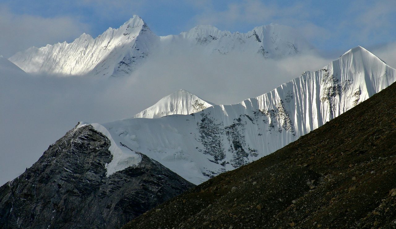Snowcapped Denali peak with tundra in the foreground