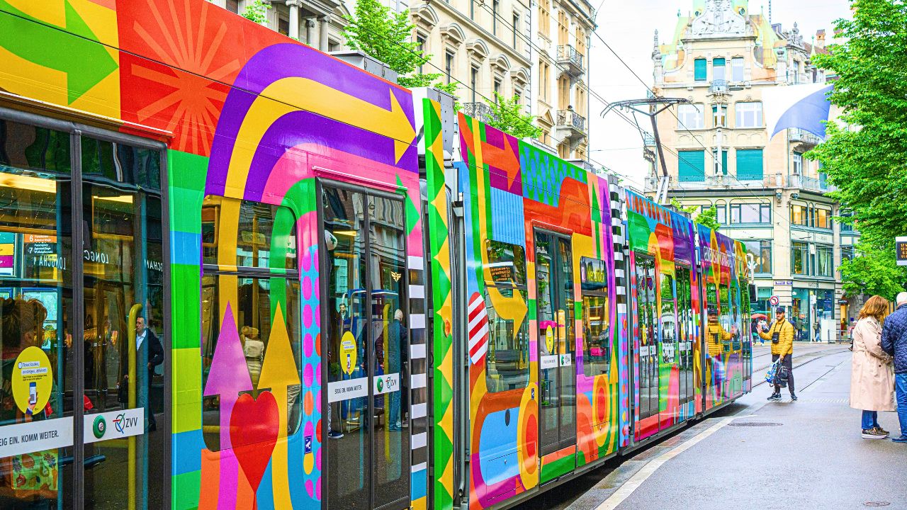 A tram in a scenic European city