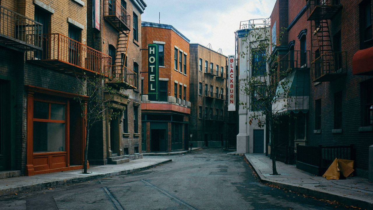 Abandoned buildings and streets in a Western ghost town.