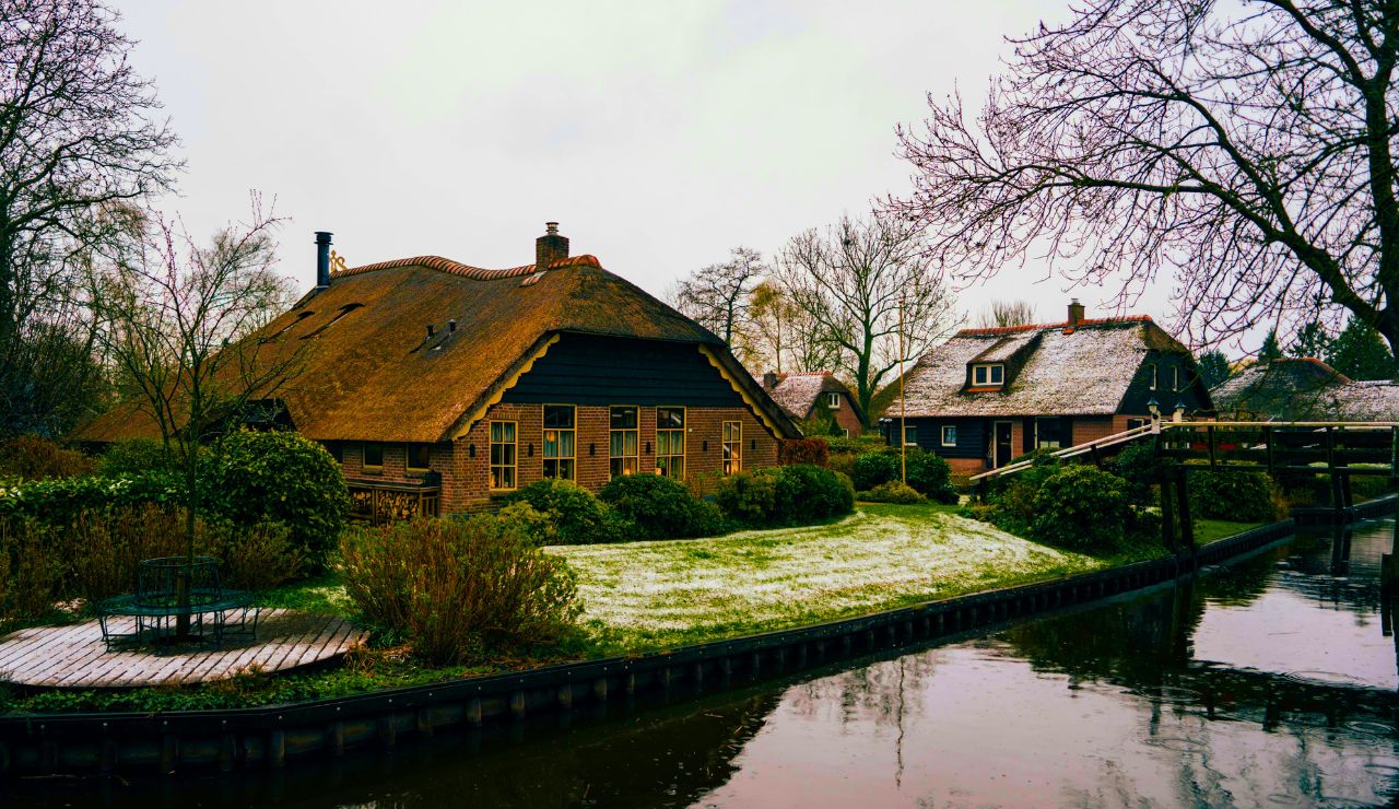 Canal and houses in Giethoorn, Netherlands