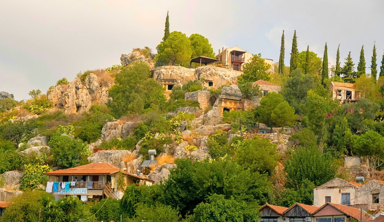 Olive groves and old stone village on Gökçeada Island, Turkey