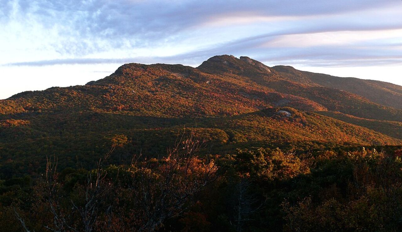Autumn sunset over Grandfather Mountain in North Carolina's Blue Ridge Mountains.