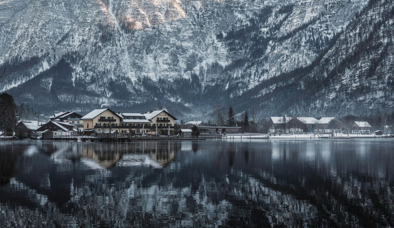 Snowy village of Hallstatt, Austria