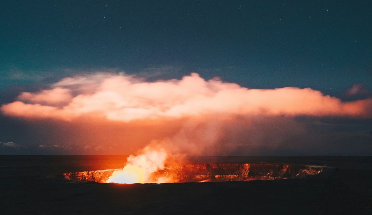 Lava steam rising from a crater at Hawai‘i Volcanoes National Park