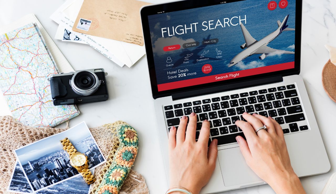 A laptop screen showing flight search results in incognito browser mode.