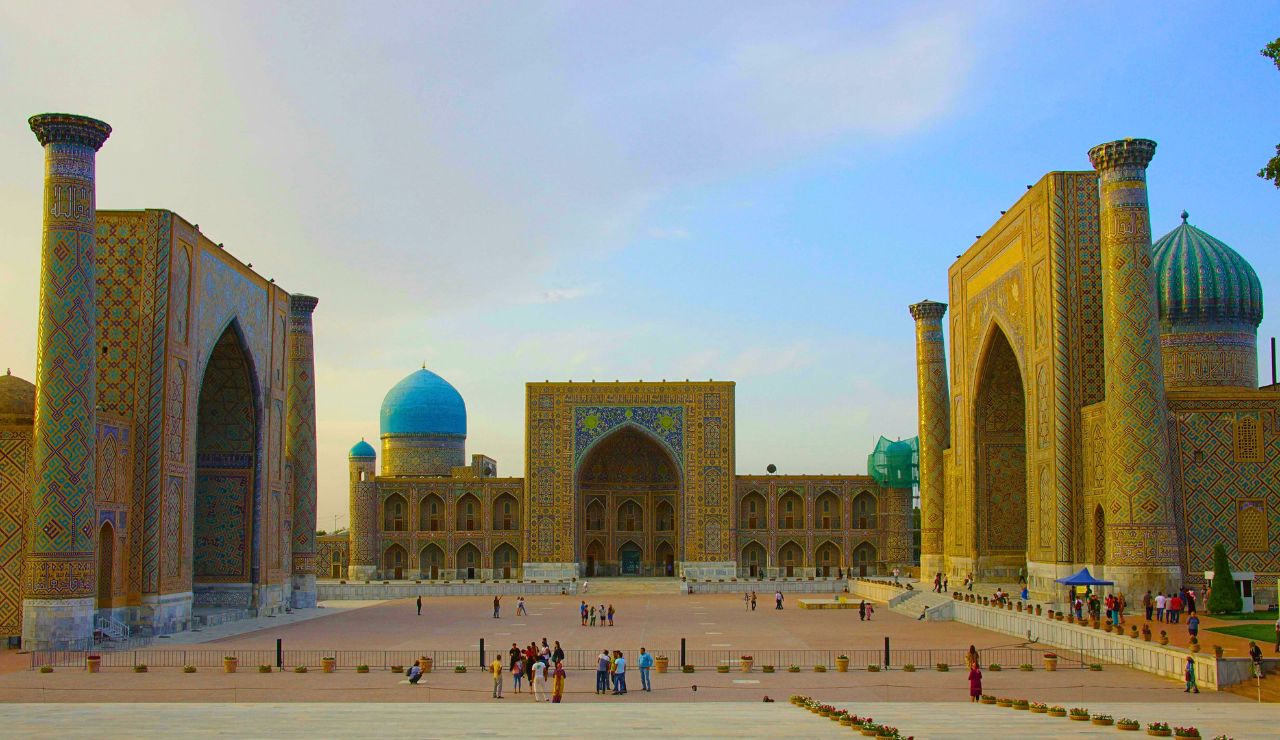 Islamic architecture in Iran with domes and tilework