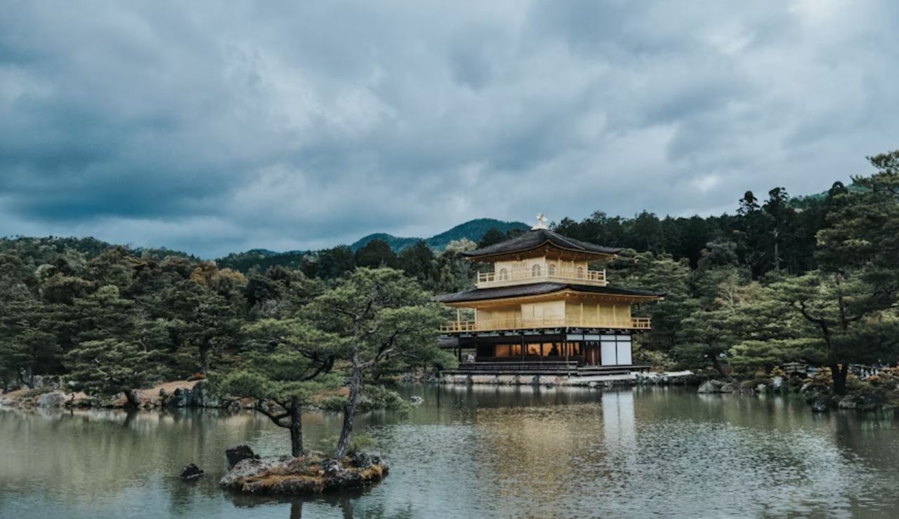 This is the iconic Golden Pavilion, or Kinkaku-ji, in Kyoto, Japan.