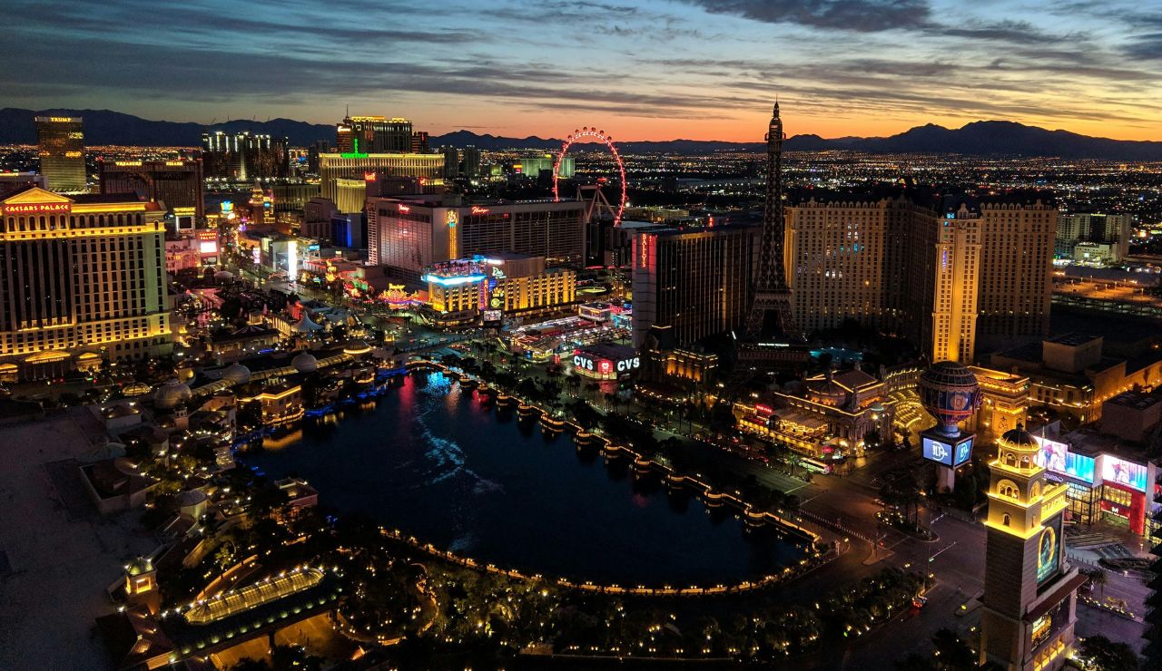 Las Vegas Strip lit up at night with neon signs