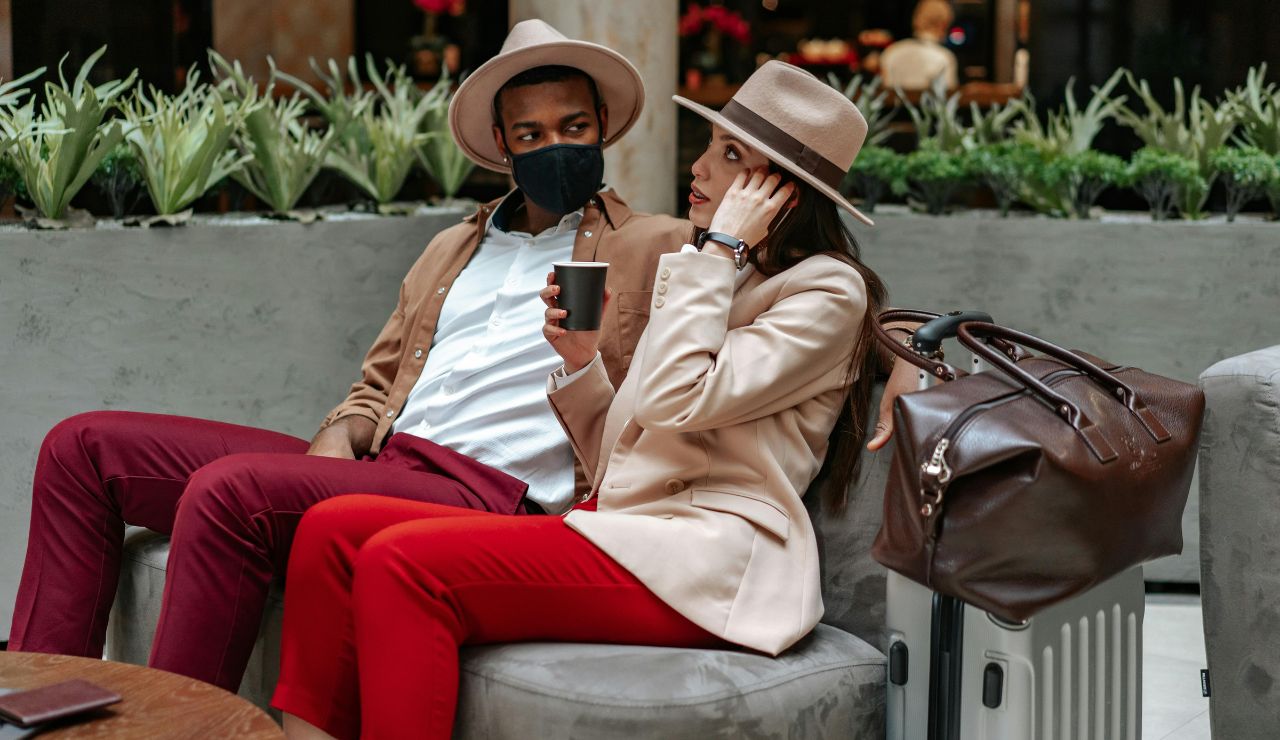 Couple sitting peacefully during an airport layover