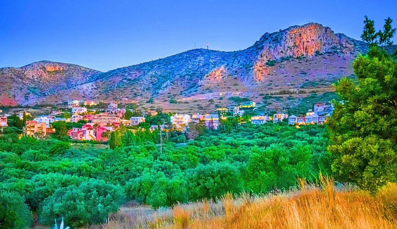 Volcanic crater and quiet village on Nisyros Island, Greece