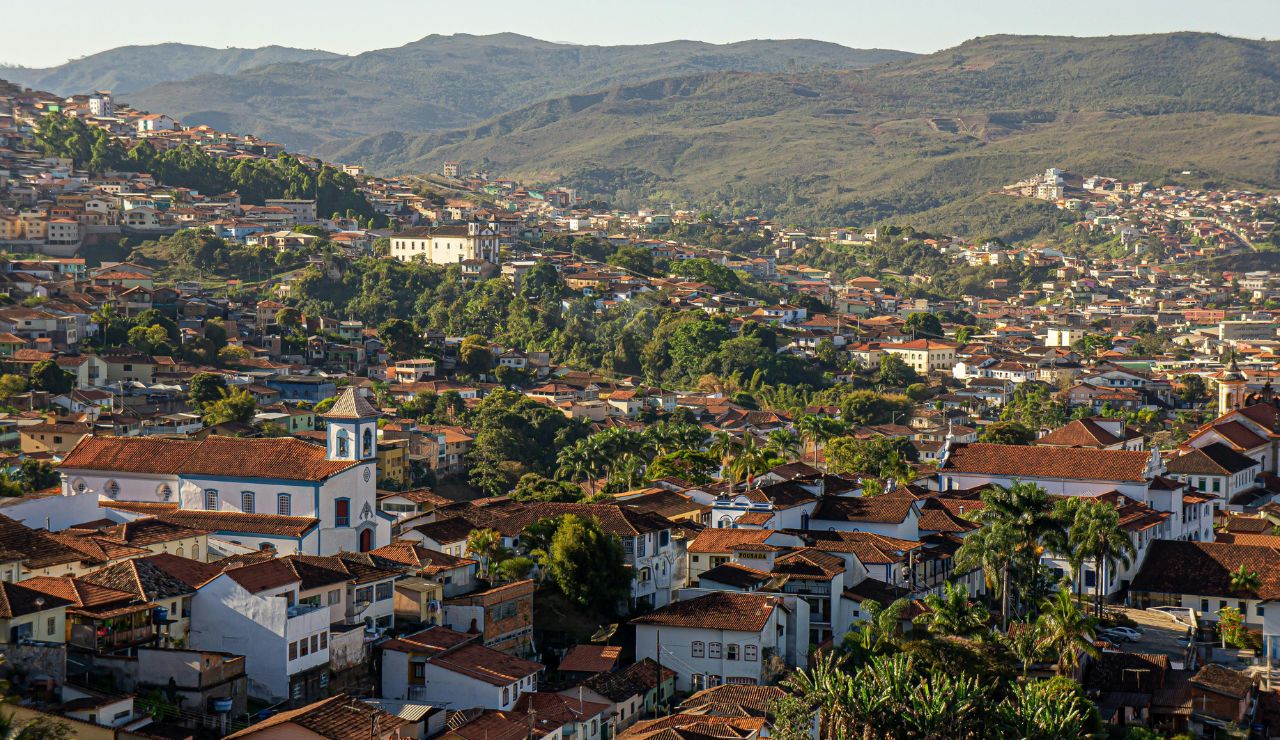 Ouro Preto town with churches and hills