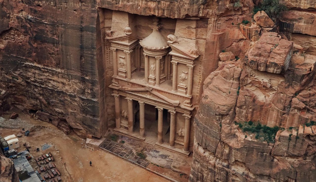 The Treasury building at Petra framed by canyon walls