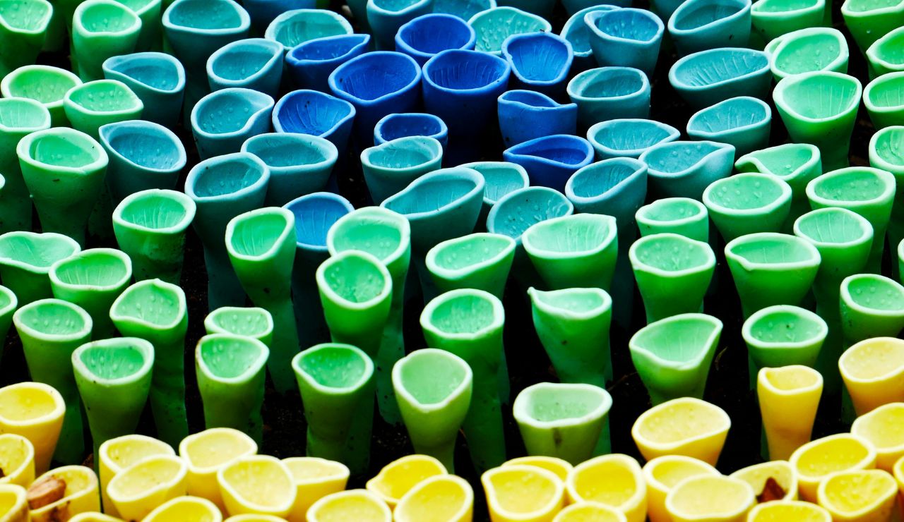 Colorful cups of water ice on a hot day