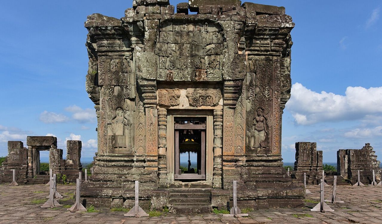 Phnom Bakheng temple entrance with detailed carvings.