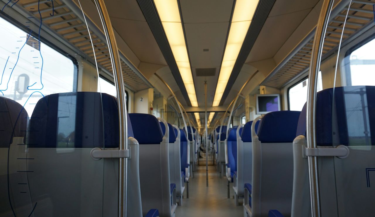 Interior of an Italian regional train with open seating