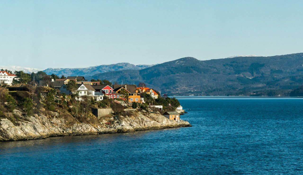Reykjavik’s colorful houses with mountains and ocean in the background