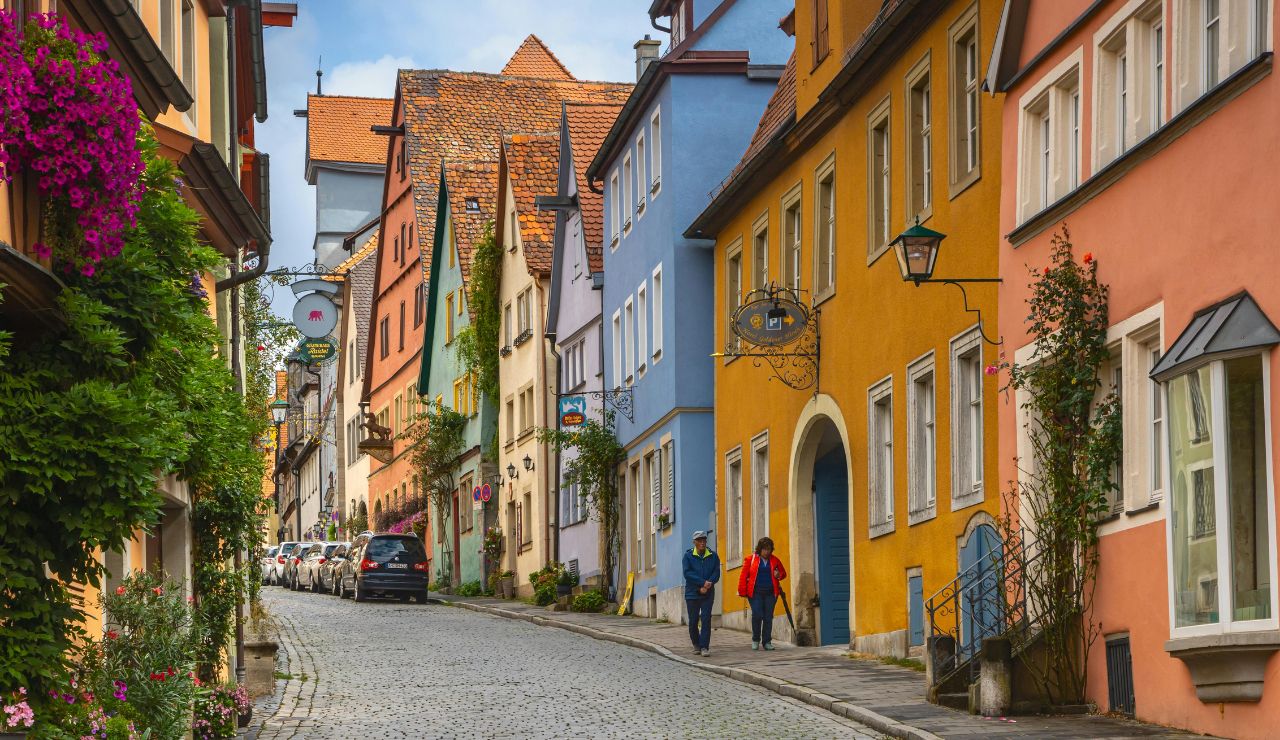 Old town street in Rothenburg ob der Tauber, Germany