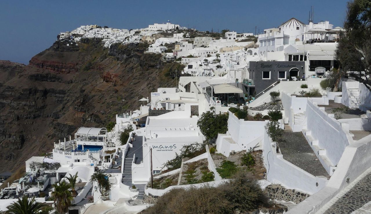 tone steps and buildings on Santorini cliffside