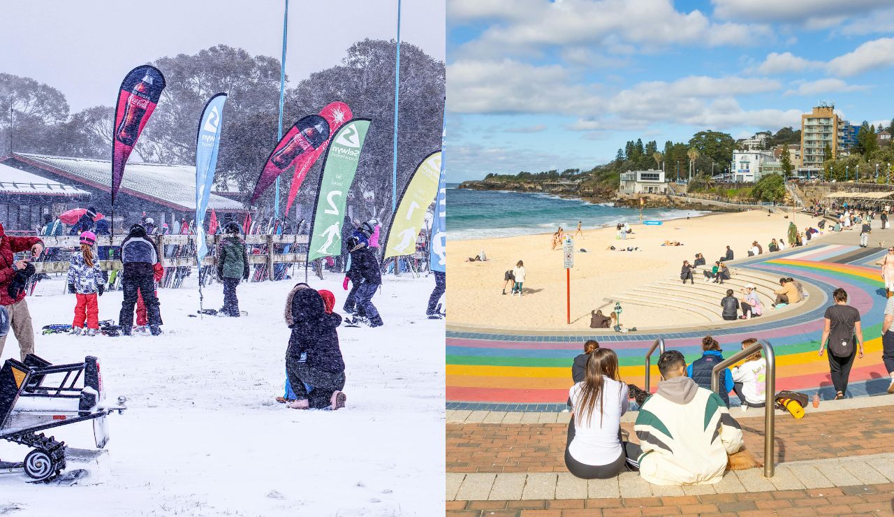 Split image of beach and snow in Australia