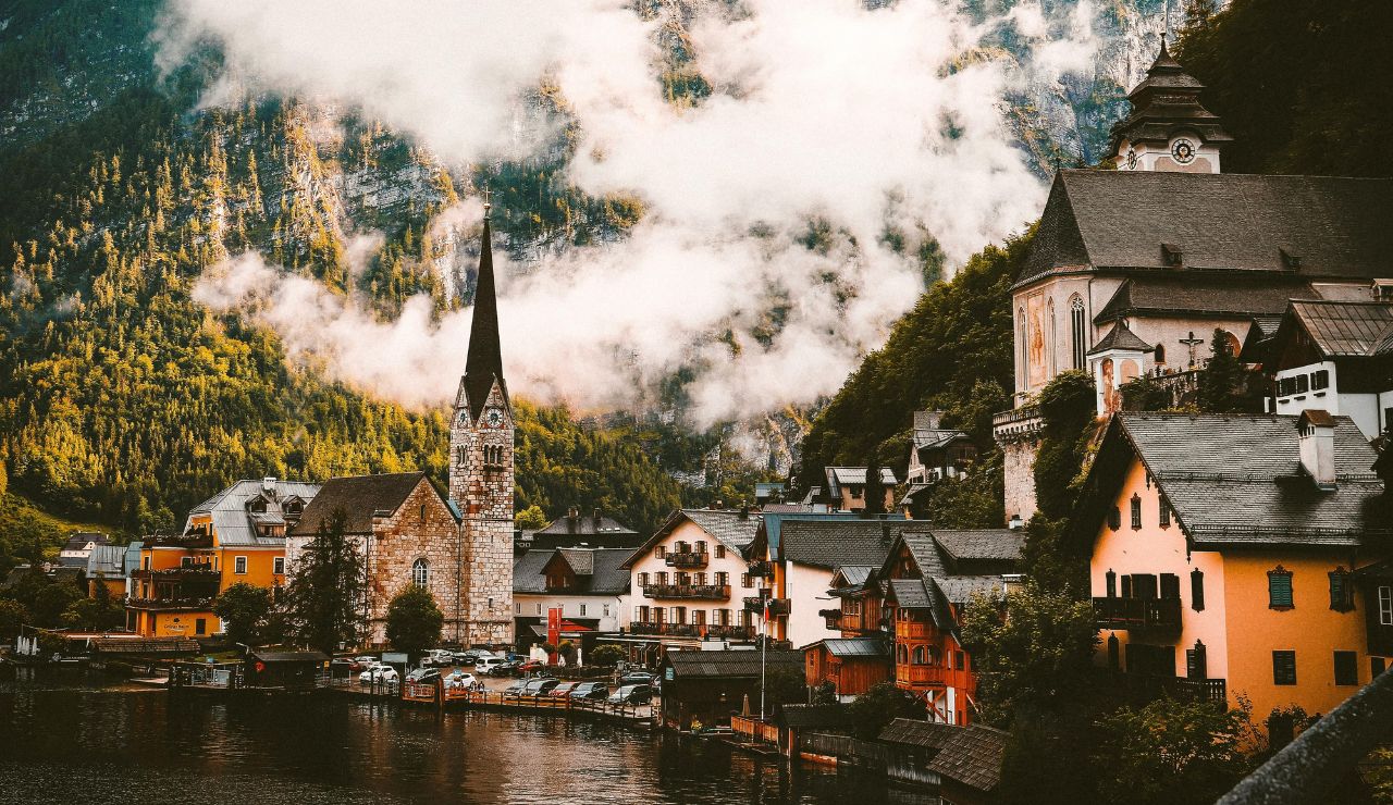 Mountain town in Switzerland with alpine homes