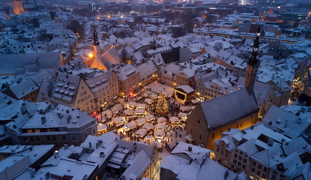 Snowy old town in Tallinn, Estonia