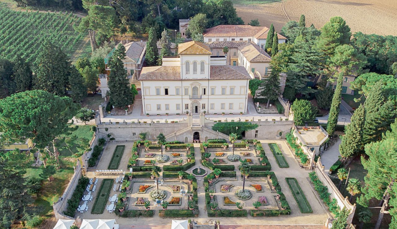 Exterior view of Thornbury Castle with lush gardens