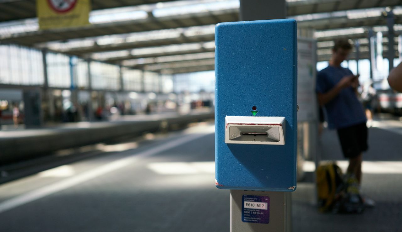 Ticket validation machine at an Italian train station