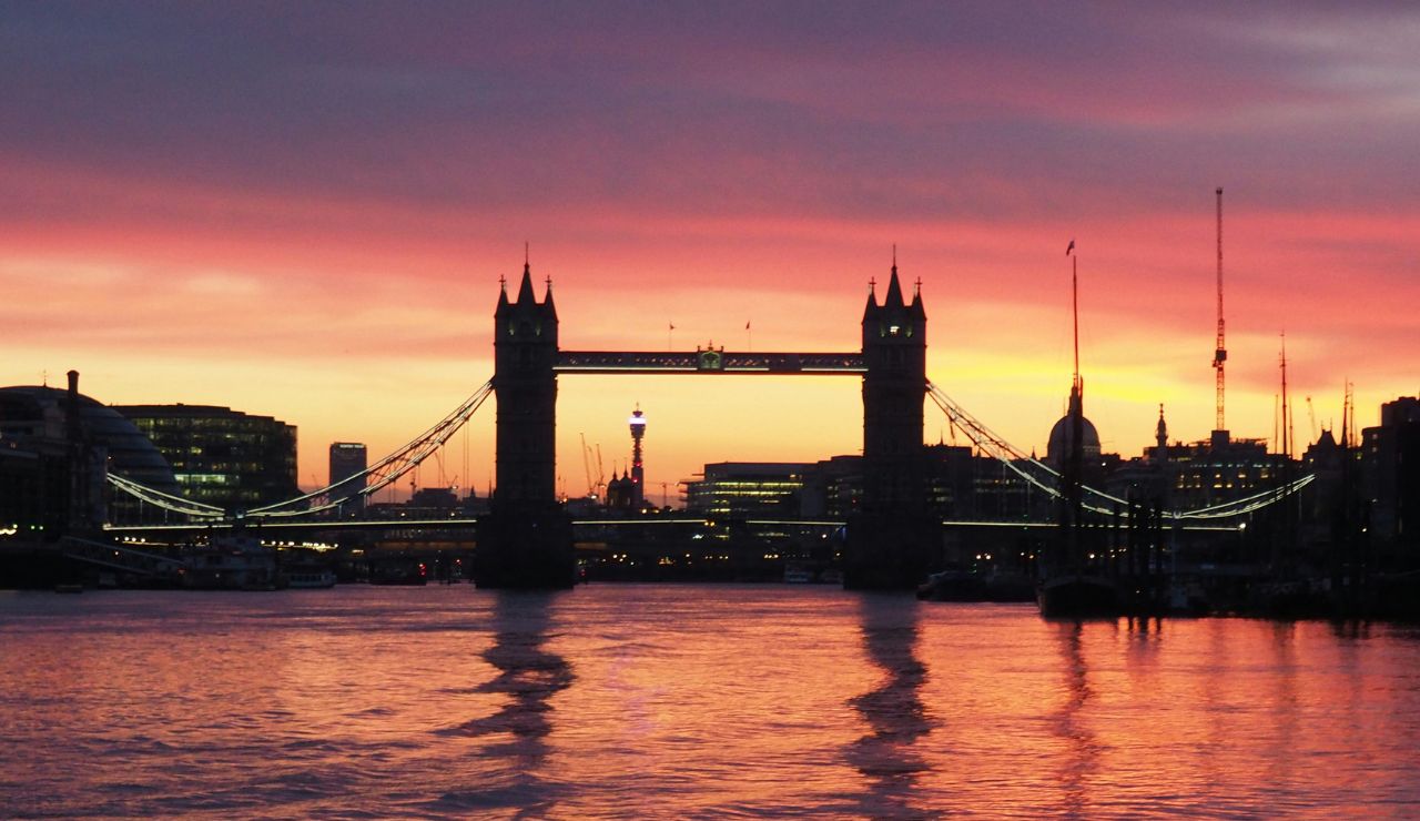 ower Bridge in London illuminated during a dramatic sunset
