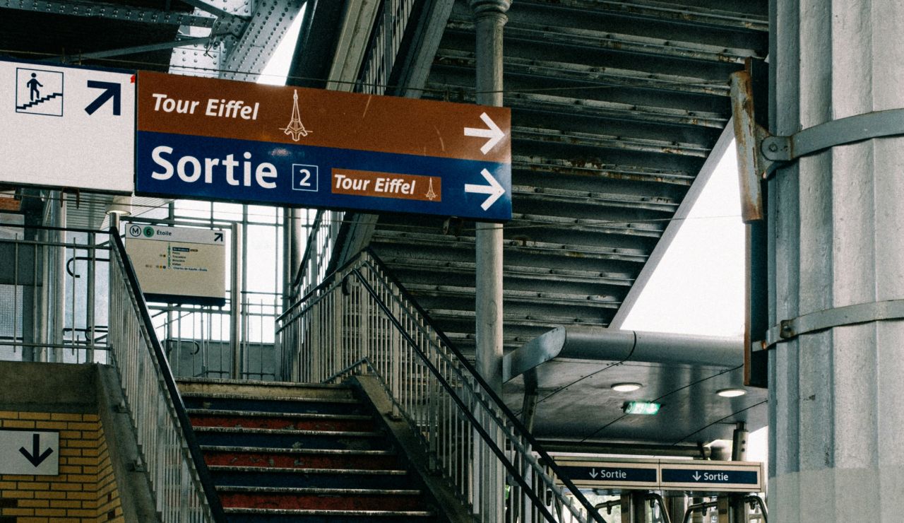 Staircase connecting platforms at a small Italian train station