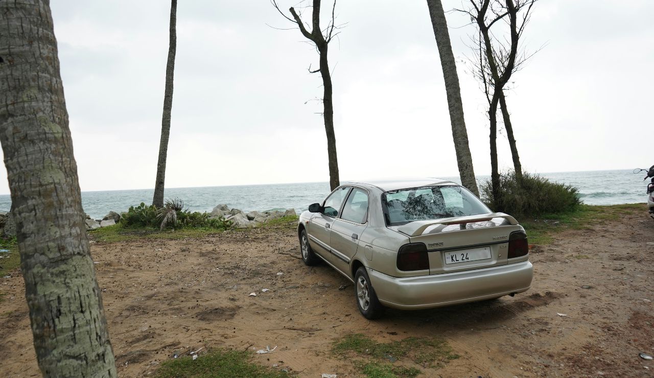 car parked in peaceful nature, phone face-down