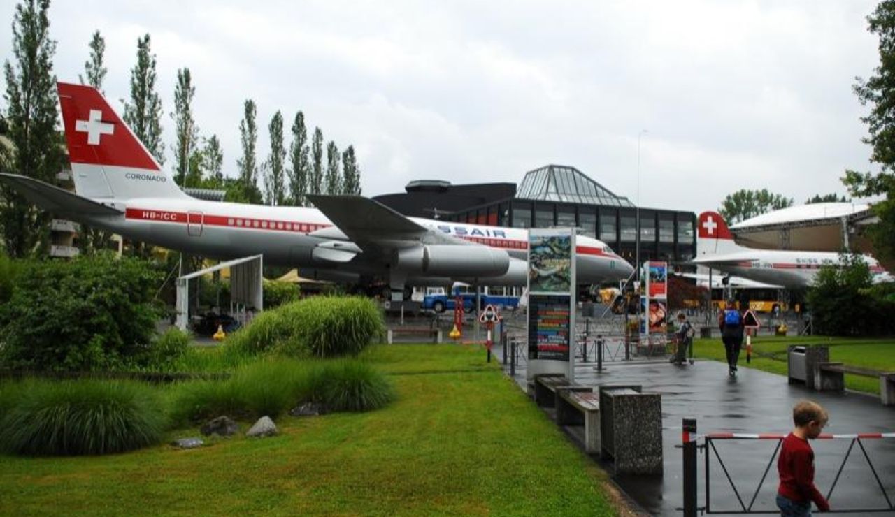 Swissair aircraft displayed at the Swiss Museum of Transport in Lucerne.