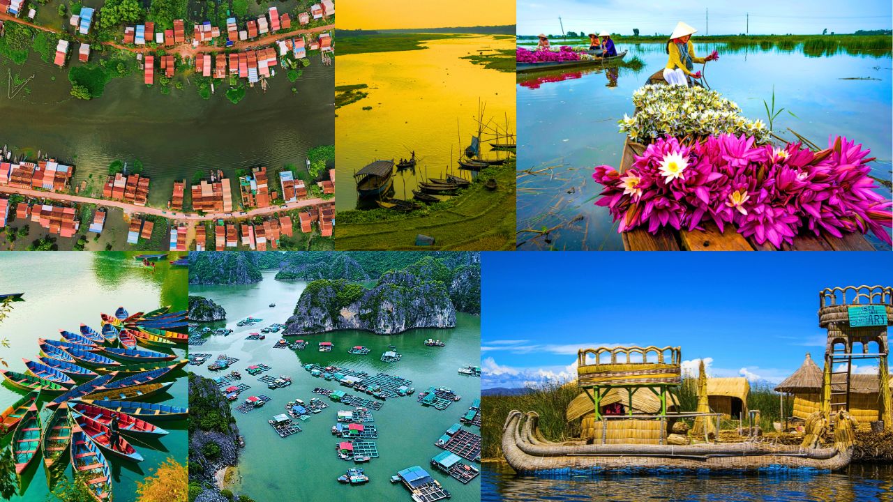 Collage of floating Villages That Redefine Waterside Living