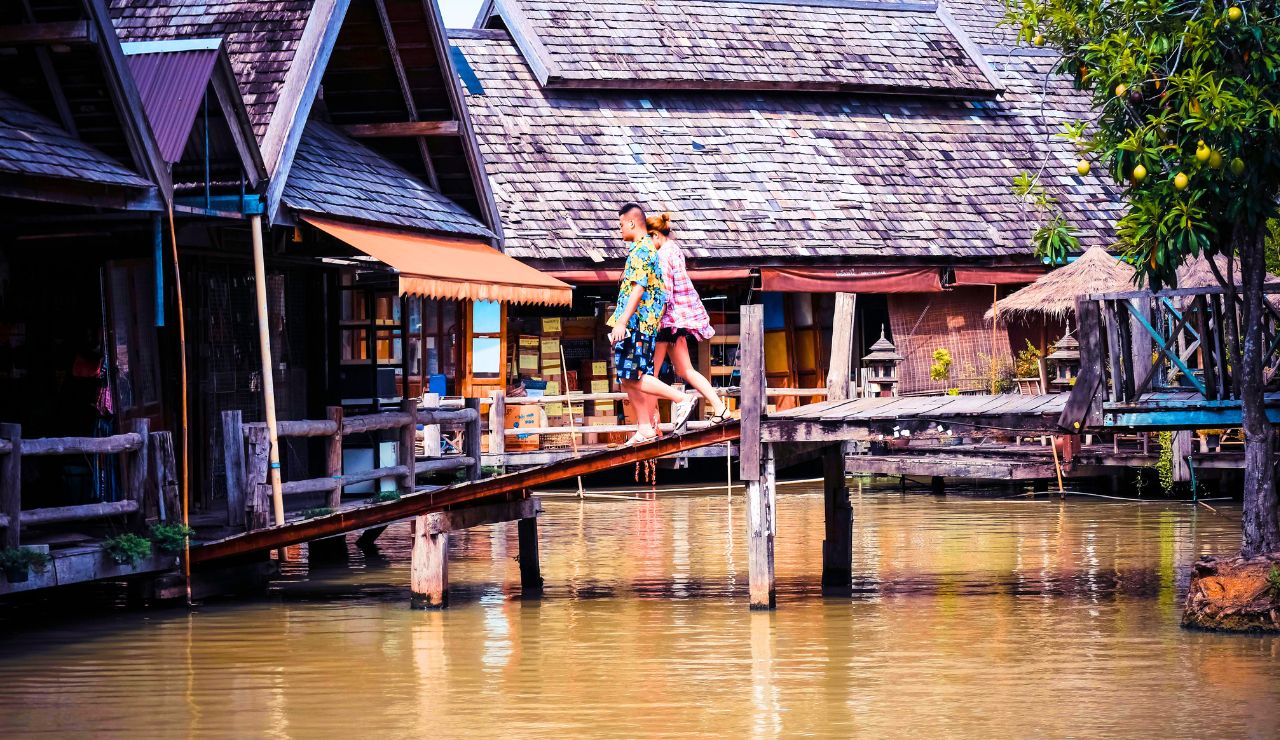 Floating village with stilt houses and boats in Ganvie, Benin