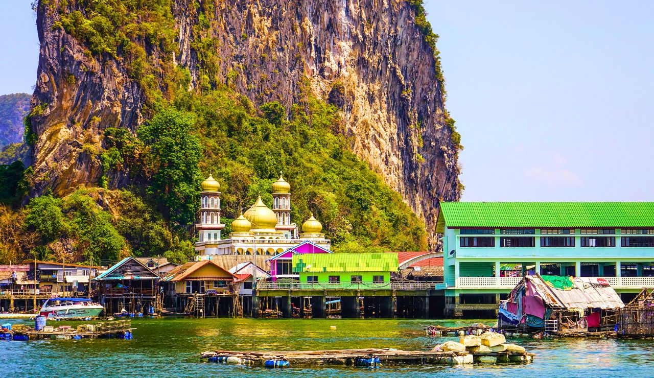Overwater village with mosque and floating soccer field in Ko Panyi, Thailand