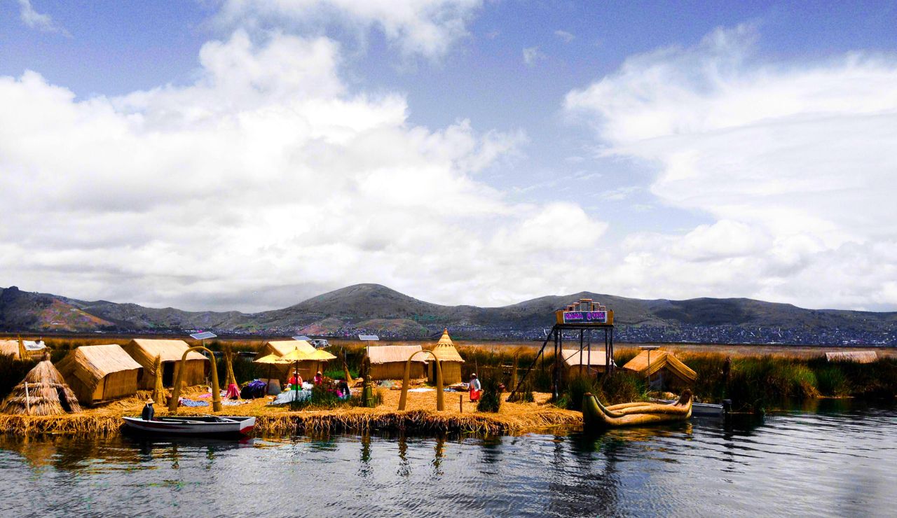 Traditional floating homes on Bolivia’s side of Lake Titicaca