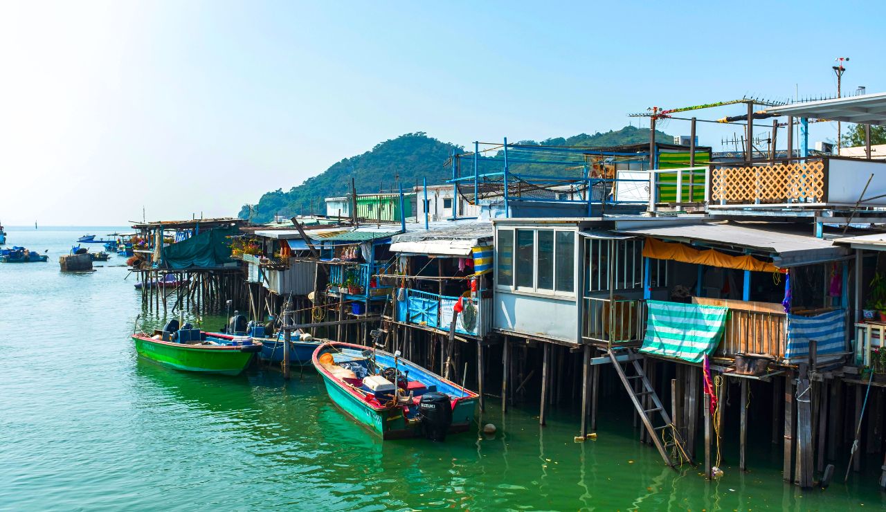 Wooden stilt houses on water in Santa Marta Bay, Colombia