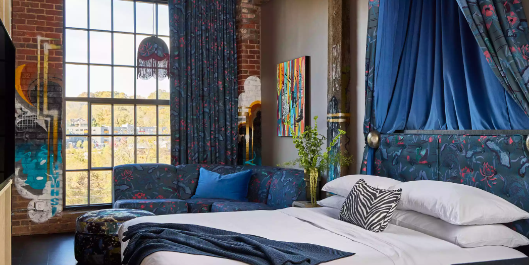 King bedroom in The Radical Hotel, one of the best boutique hotels in Asheville, NC.