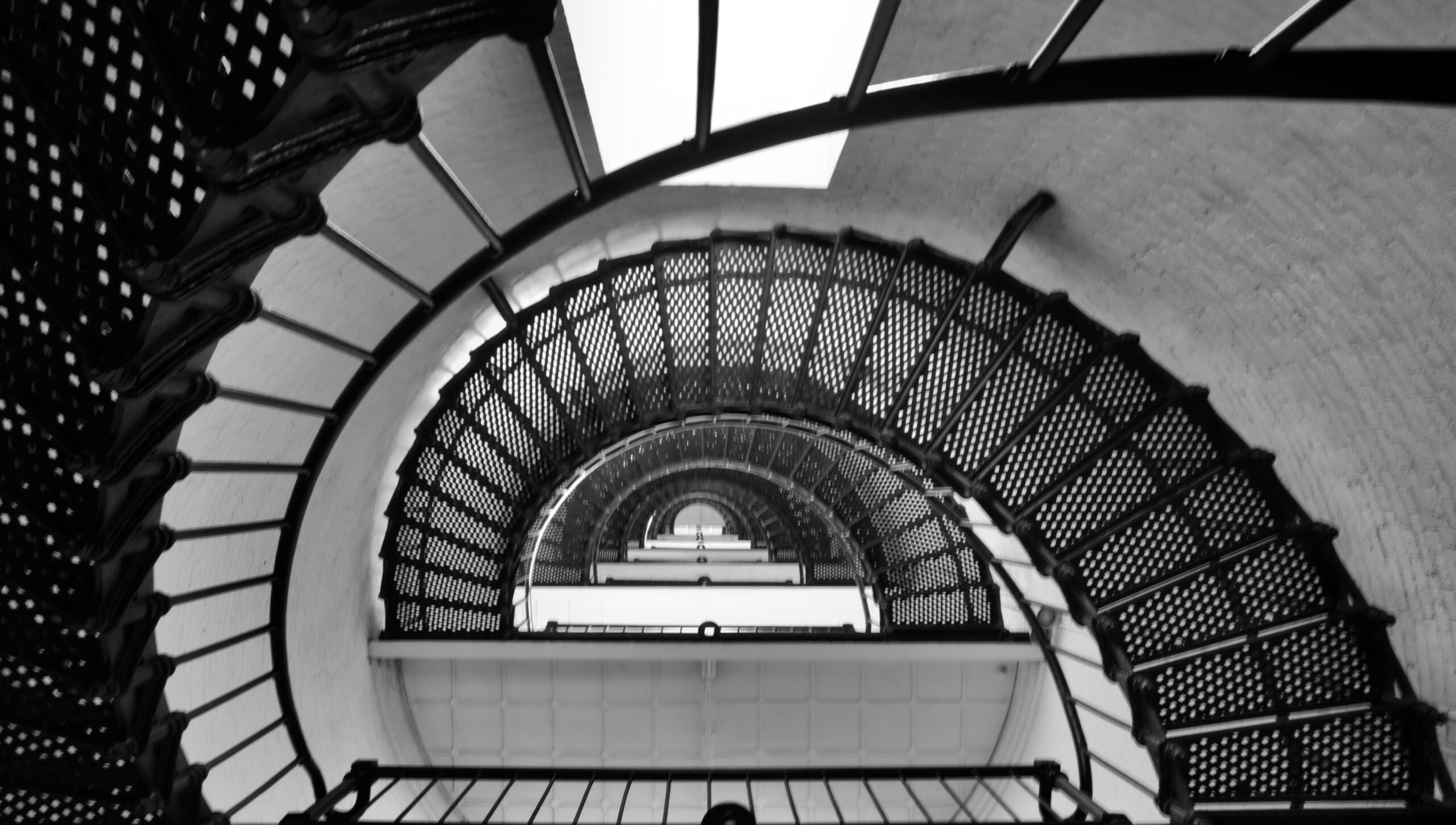 Stairwell in St. Augustine Lighthouse photographed in black and white.