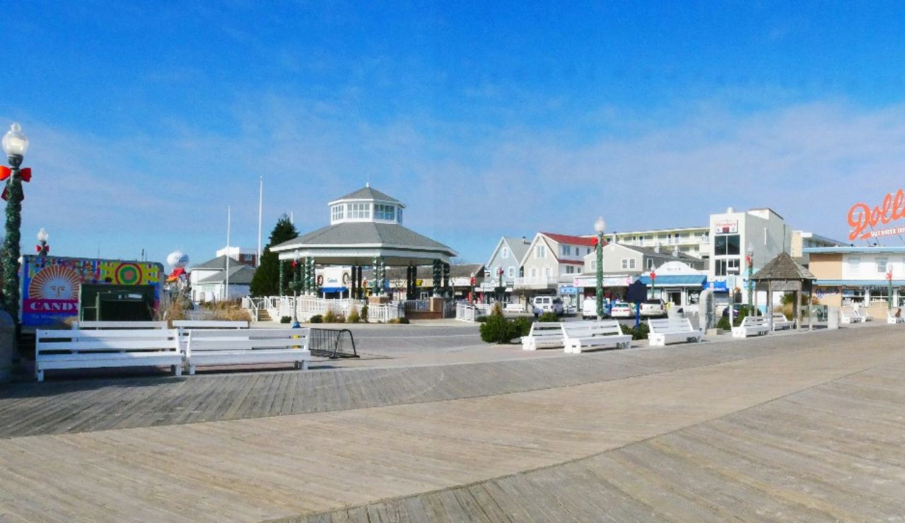 Rehoboth Beach boardwalk under sunny skies