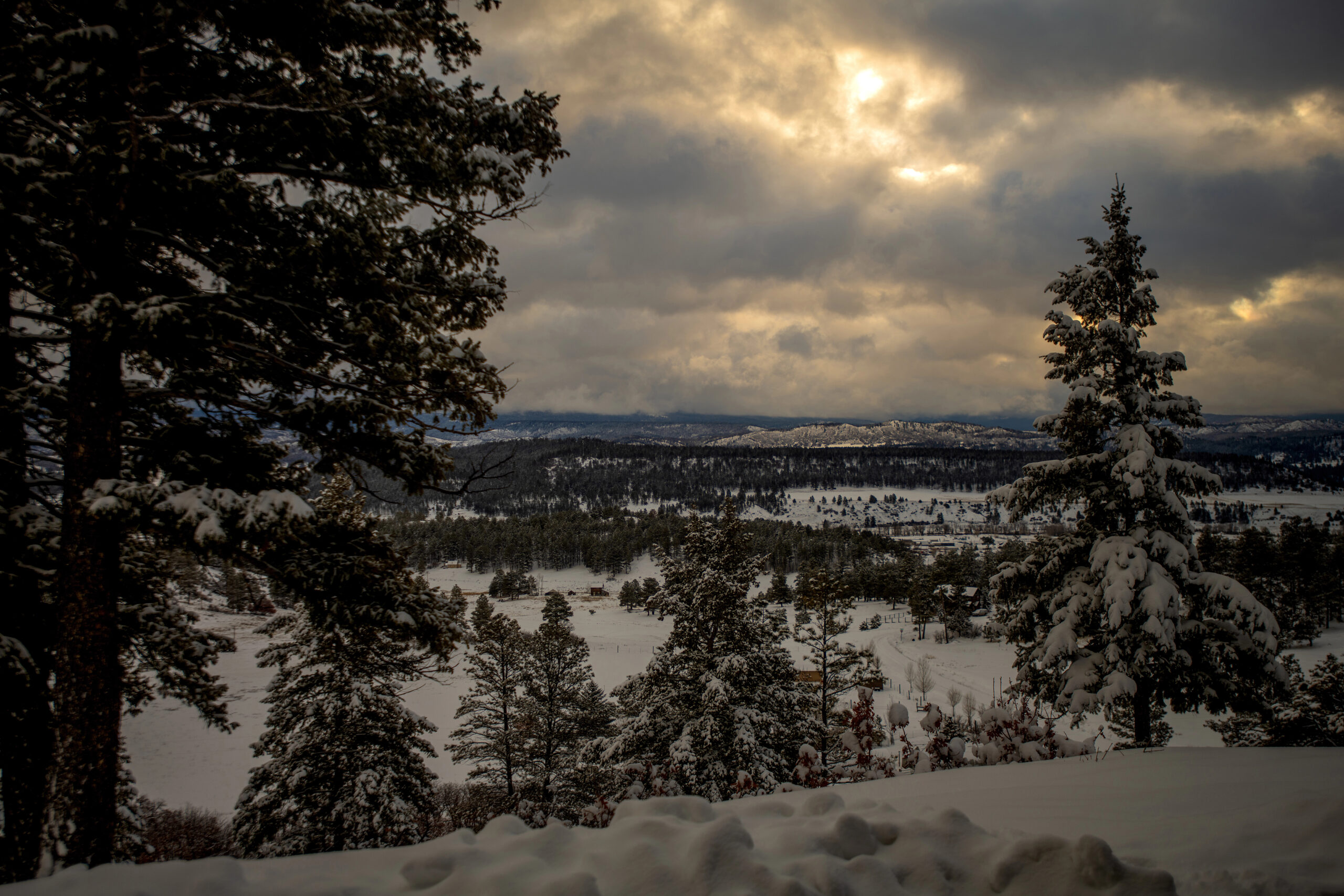 Pagosa Springs, Colorado at sunset. It's one of the best Christmas vacations for couples!