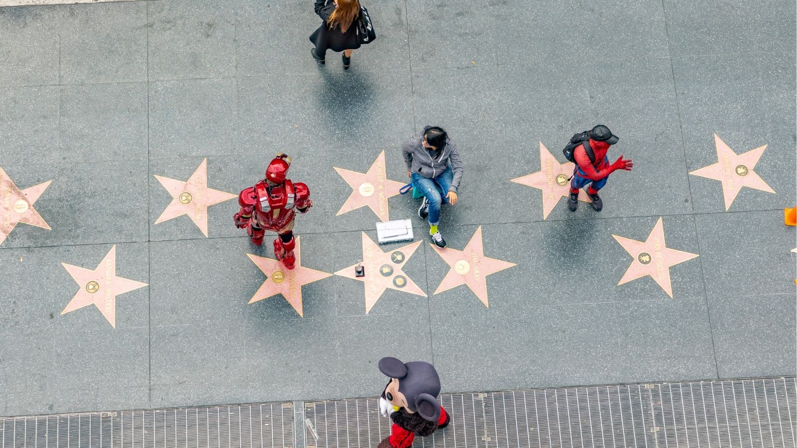 Stars embedded in the sidewalk along Hollywood Boulevard on the Hollywood Walk of Fame in California